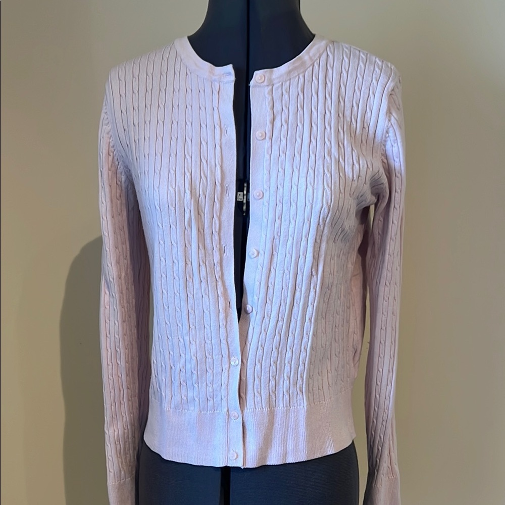 Pink Cable Knit Cardigan Sweater